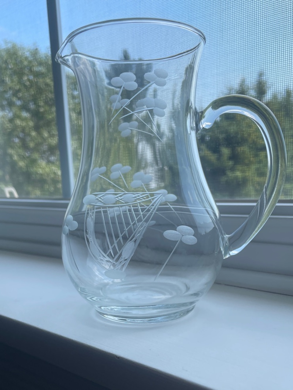 Vintage Duiske “Aine” hand - cut Irish Crystal small pitcher - Harp & Shamrock